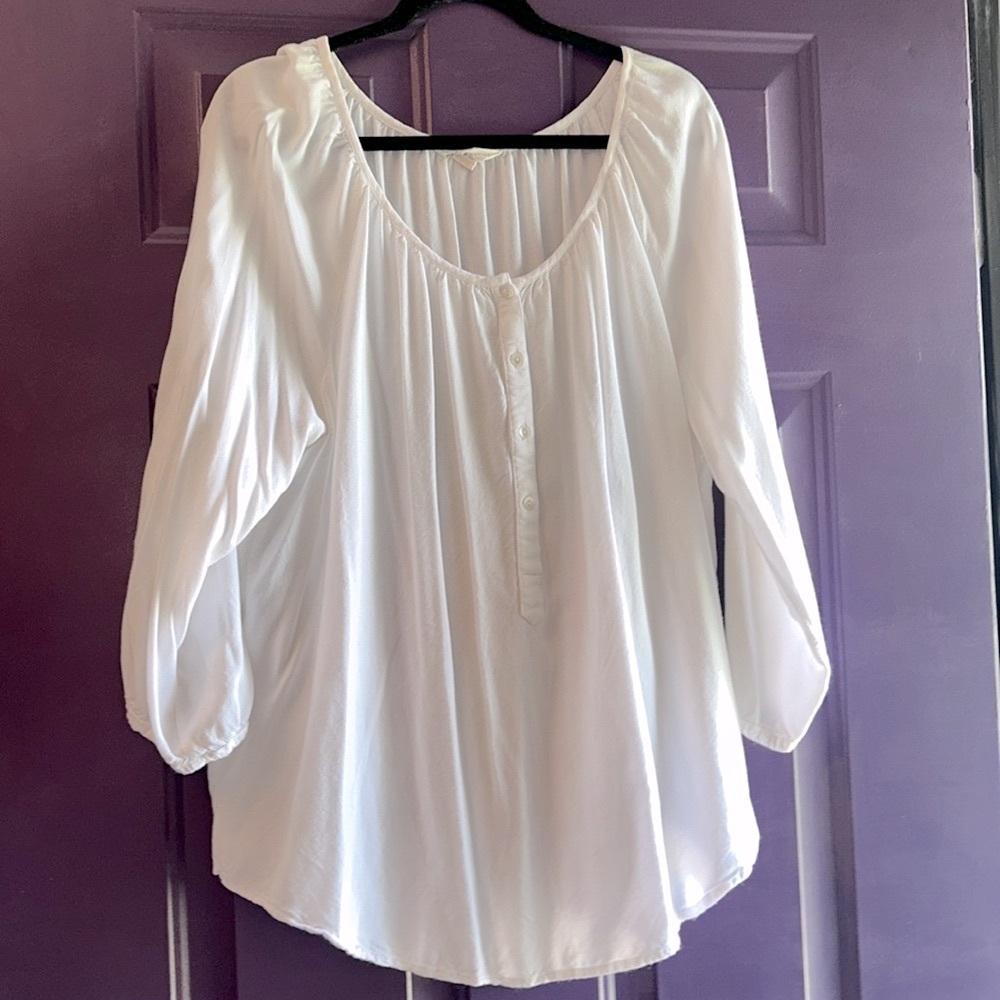One Community Women's Henley Top L White Loose Lightweight Soft